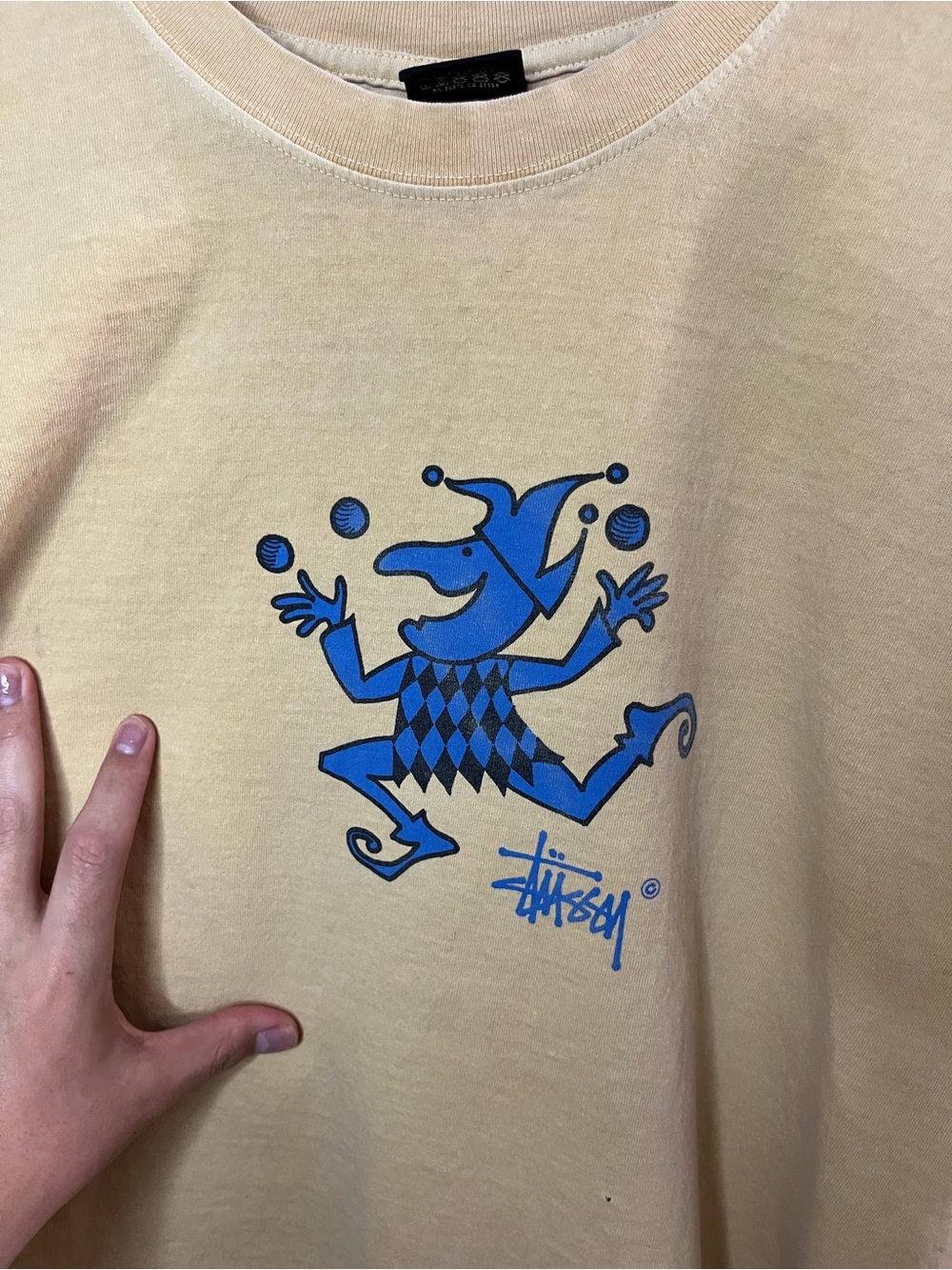 Vintage Stussy Juggler Yellow Pigment Dyed Graphic Tee Size Large - Picture 2 of 9